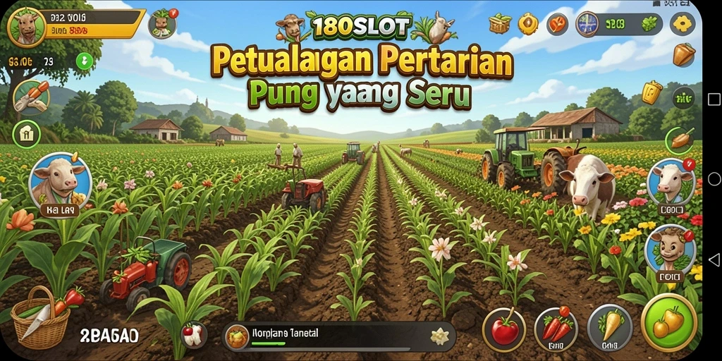 Screenshot gameplay 180SLOT menampilkan kegiatan bertani yang seru.