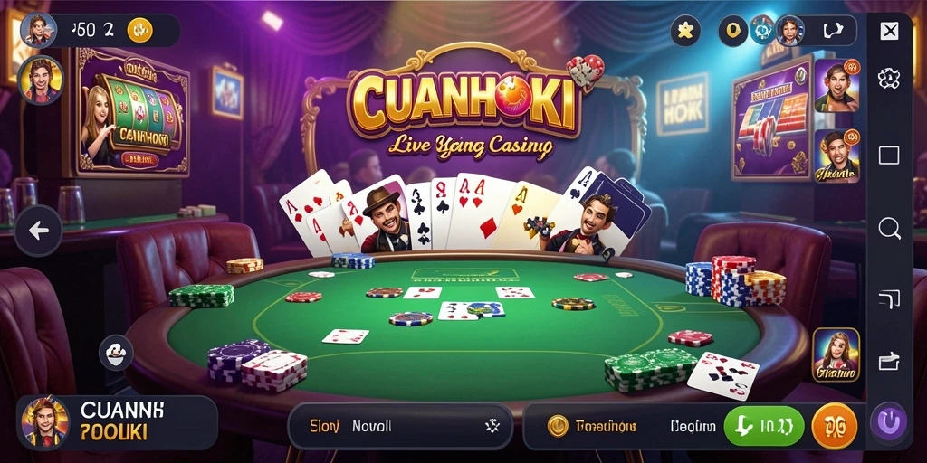 Screenshot main game Live Casino CUANHOKI menunjukkan dealer yang tersenyum dan permainan yang seru.